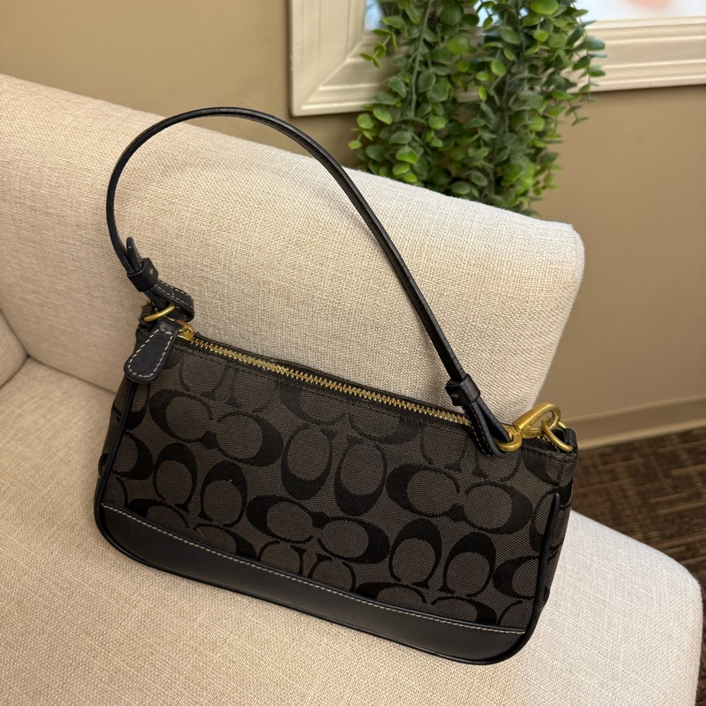 Vintage Coach Signature Mini Demi Pouch Hand Bag Canvas Leather 6094 - Picture 3 of 6